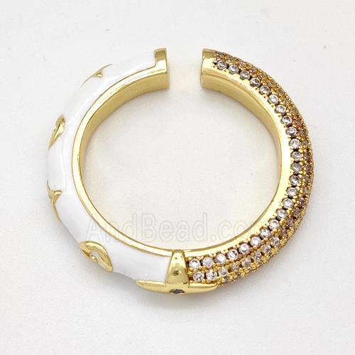 Copper Rings Micro Pave Zirconia White Enamel Gold Plated