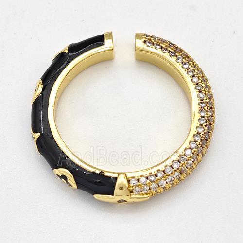 Copper Rings Micro Pave Zirconia Black Enamel Gold Plated
