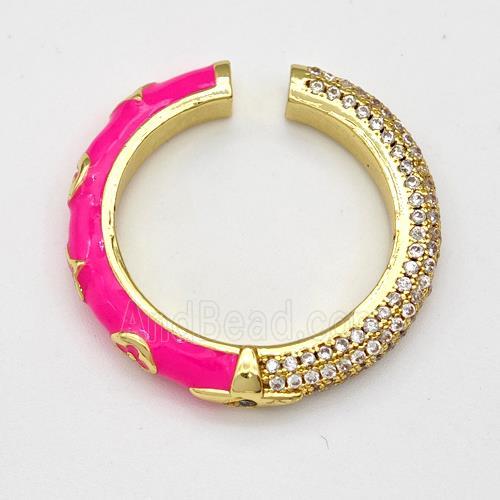 Copper Rings Micro Pave Zirconia Hotpink Enamel Gold Plated