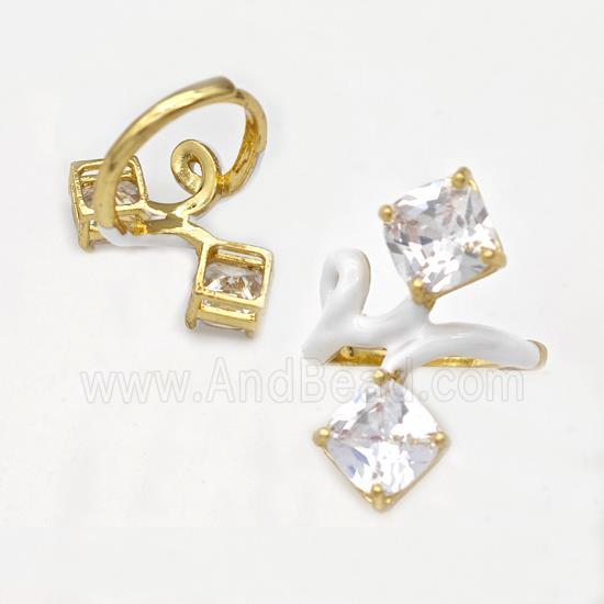 Copper Rings Pave Zirconia White Enamel Adjustable Gold Plated