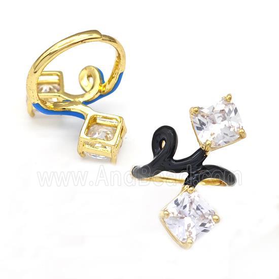 Copper Rings Pave Zirconia Black Enamel Adjustable Gold Plated