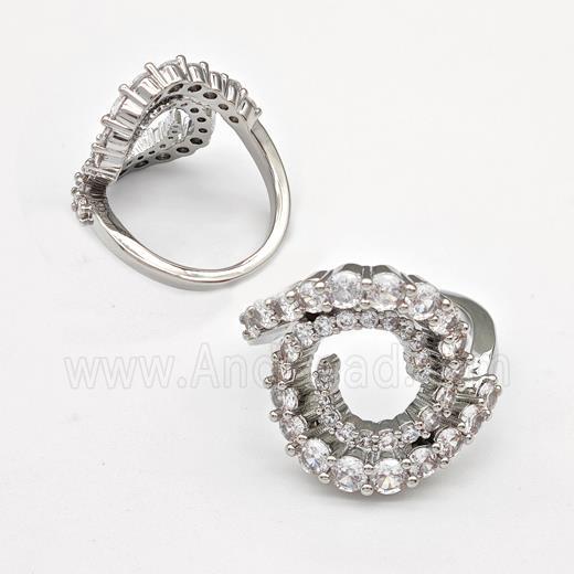 Copper Ring Micro Pave Zirconia Spiral Platinum Plated