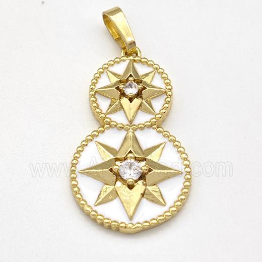 Copper NorthStar Pendant Pave Zirconia White Enamel Circle Gold Plated