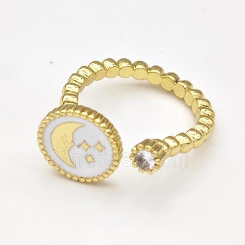 Copper Moon Rings Pave Zirconia Star White Enamel Gold Plated