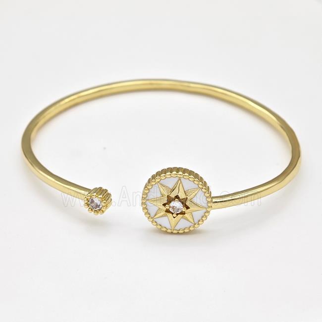 Copper Northstar Bangle Pave Zirconia White Enamel Gold Plated