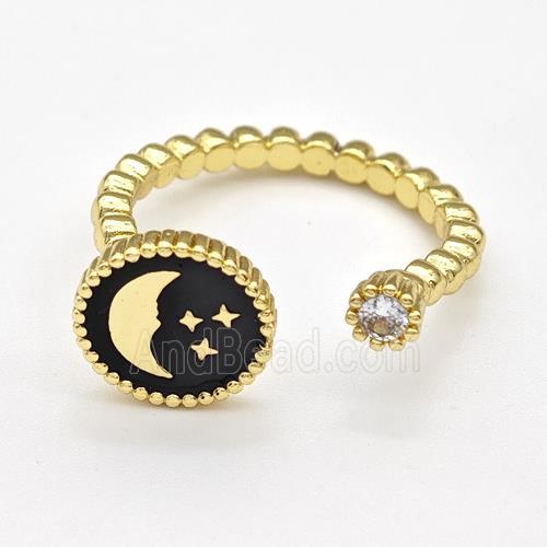 Copper Moon Rings Pave Zirconia Star Black Enamel Gold Plated