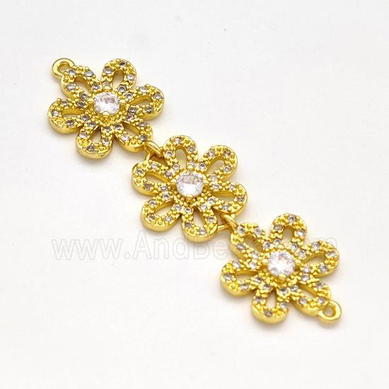 Copper Flower Pendant Micro Pave Zirconia Gold Plated