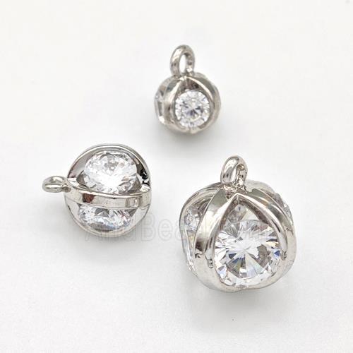 Copper Ball Pendant Pave Zirconia Platinum Plated