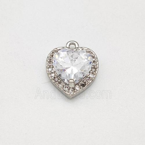 Copper Heart Pendant Micro Pave Zirconia Platinum Plated