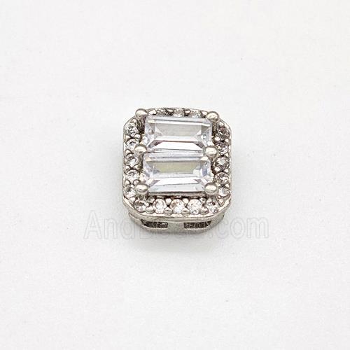 Copper Rectangle Beads Micro Pave Zirconia Platinum Plated