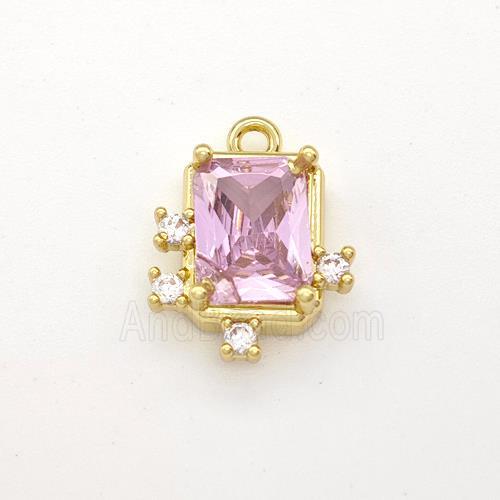 Copper Rectangle Pendant Pave Pink Zirconia Gold Plated