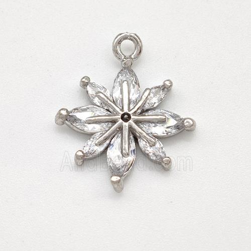Copper Flower Pendant Pave Zirconia Platinum Plated
