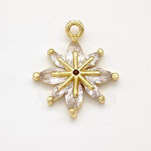 Copper Flower Pendant Pave Zirconia Gold Plated