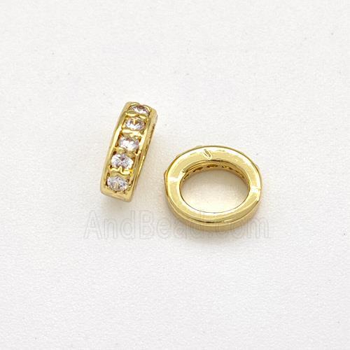 Copper Rondelle Beads Micro Pave Zirconia Large Hole Gold Plated