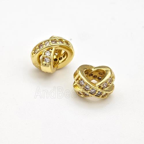 Copper Rondelle Beads Pave Zirconia Large Hole Gold Plated