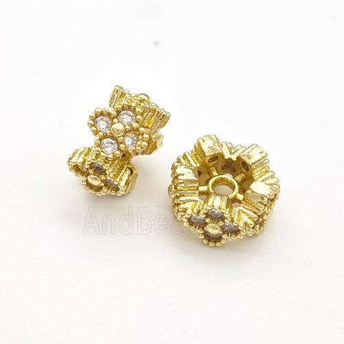 Copper Rondelle Beads Pave Zirconia Clover Gold Plated