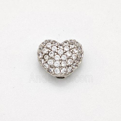 Copper Heart Beads Micro Pave Zirconia Platinum Plated