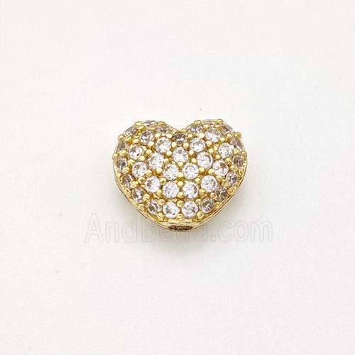 Copper Heart Beads Micro Pave Zirconia Gold Plated