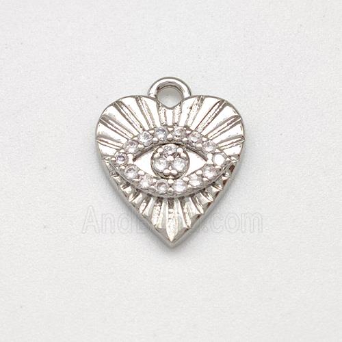 Copper Heart Pendant Evil Eye Pave Zirconia Platinum Plated