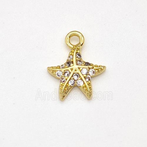 Copper Starfish Pendant Micro Pave Zirconia Gold Plated