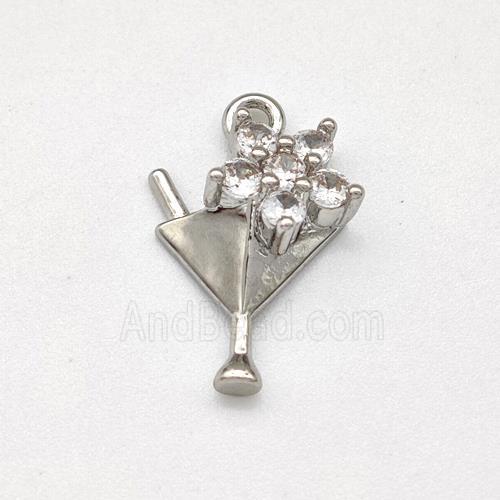 Martini Charms Copper Pendant Pave Zirconia Drink Platinum Plated