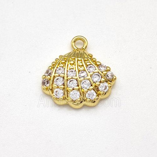 Scallop Shell Charms Copper Pendant Micro Pave Zirconia Gold Plated