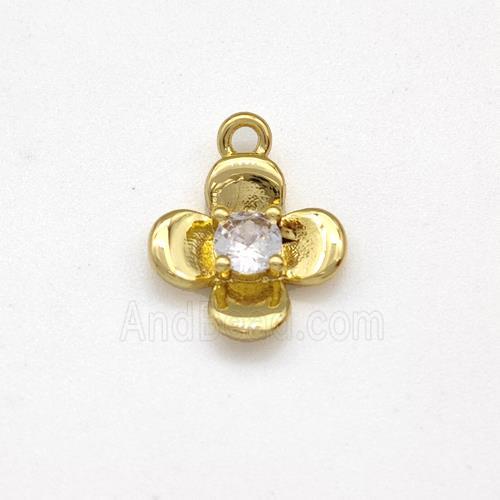 Copper Flower Pendant Pave Zirconia Gold Plated