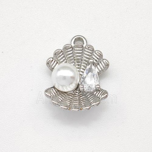 Scallop Shell Charms Copper Pendant Pave Pearlized Resin Platinum Plated
