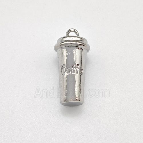 Coffee Cup Charms Copper Pendant Platinum Plated