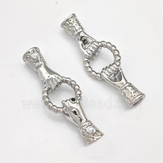 Copper Hand Connector Pave Zirconia Pearlized Resin Cord End Platinum Plated