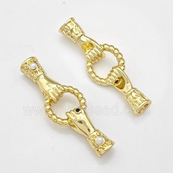 Copper Hand Connector Pave Zirconia Pearlized Resin Cord End Gold Plated