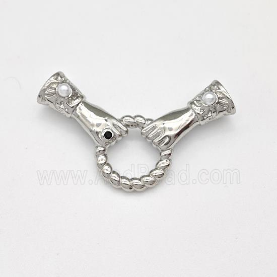 Copper Hand Pendant Pave Zirconia Pearlized Resin 2loops Platinum Plated