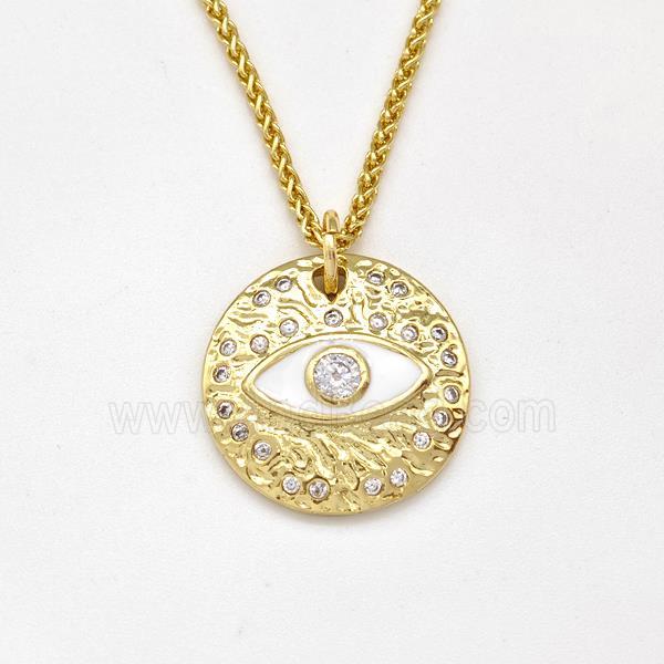 Copper Evil Eye Necklace Pave Zirconia White Enamel Gold Plated