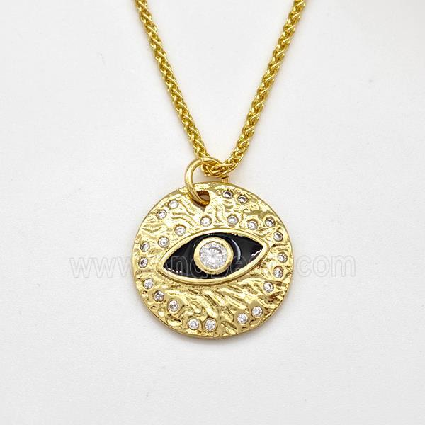 Copper Evil Eye Necklace Pave Zirconia Black Enamel Gold Plated