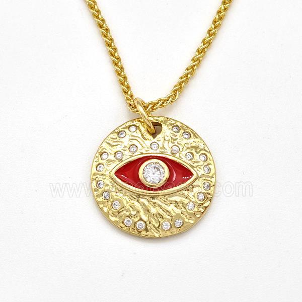 Copper Evil Eye Necklace Pave Zirconia Red Enamel Gold Plated