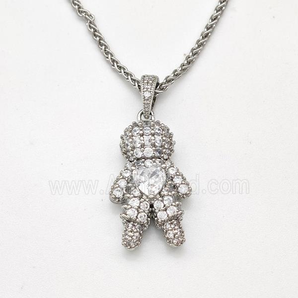 Copper Boy Kids Necklace Pave Zirconia Platinum Plated