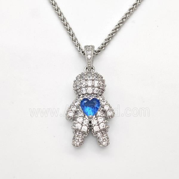 Copper Boy Kids Necklace Pave Zirconia Platinum Plated