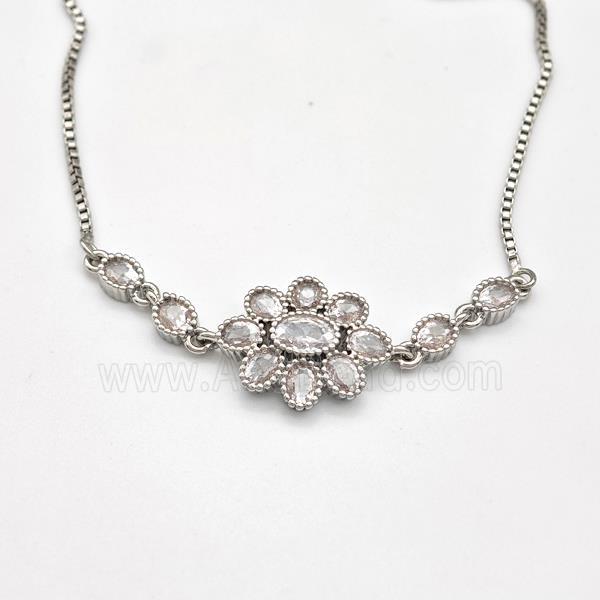 Copper Flower Necklace Pave Zirconia Platinum Plated