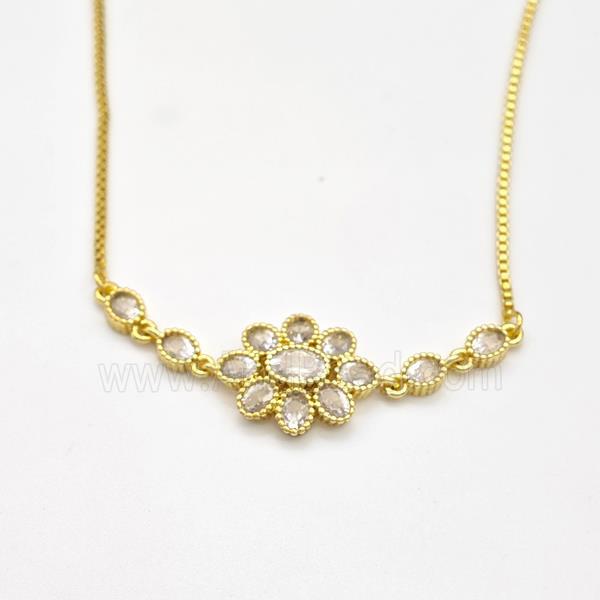 Copper Flower Necklace Pave Zirconia Gold Plated