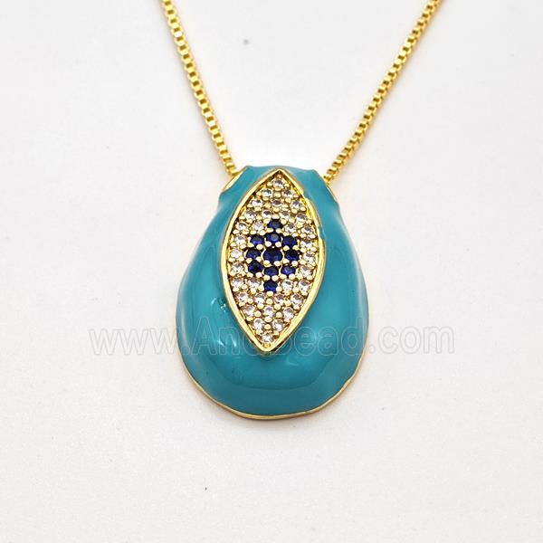 Copper Evil Eye Necklace Pave Zirconia Teal Enamel Gold Plated