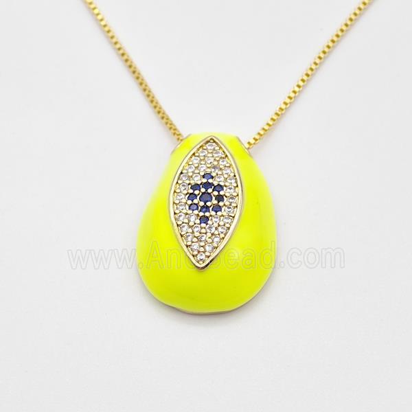 Copper Evil Eye Necklace Pave Zirconia Yellow Enamel Gold Plated