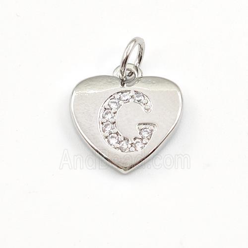 Copper Heart Pendant Pave Zirconia Letter-C Platinum Plated