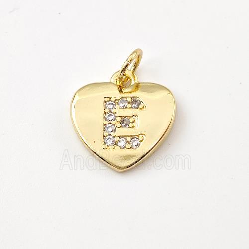 Copper Heart Pendant Pave Zirconia Letter-E Gold Plated