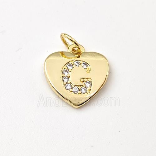 Copper Heart Pendant Pave Zirconia Letter-G Gold Plated