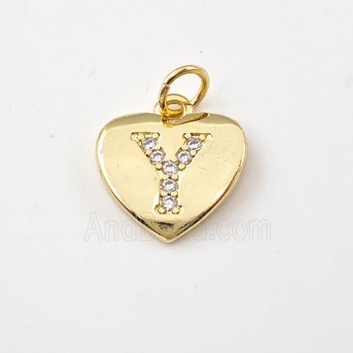 Copper Heart Pendant Pave Zirconia Letter-Y Gold Plated