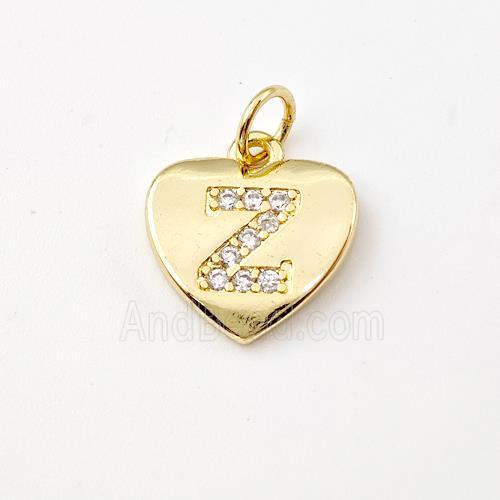 Copper Heart Pendant Pave Zirconia Letter-Z Gold Plated