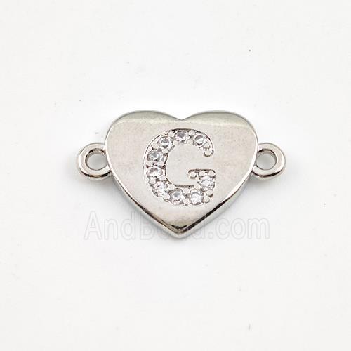 Copper Heart Connector Pave Zirconia Letter-G Platinum Plated