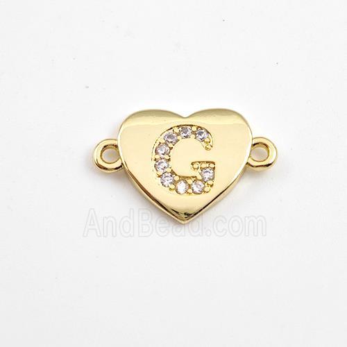 Copper Heart Connector Pave Zirconia Letter-G Gold Plated