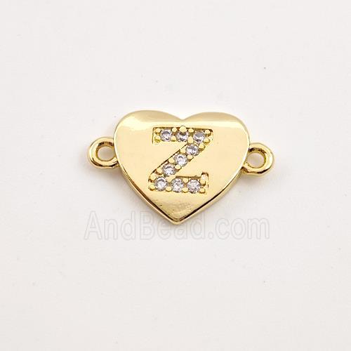 Copper Heart Connector Pave Zirconia Letter-Z Gold Plated
