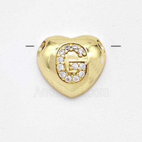Copper Heart Pendant Pave Zirconia Letter-G Large Hole Gold Plated